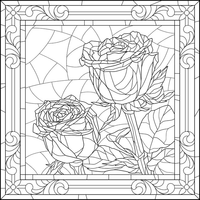 Two Roses in Stained - Glass Style
