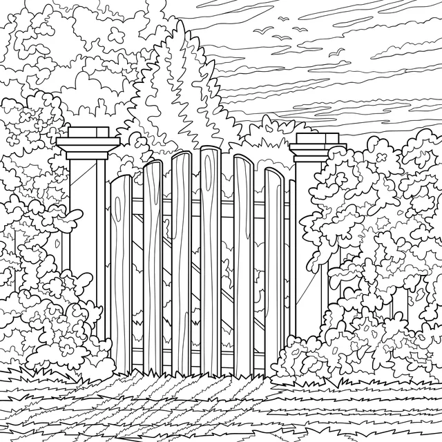 Garden Fence Surrounded by Flowers
