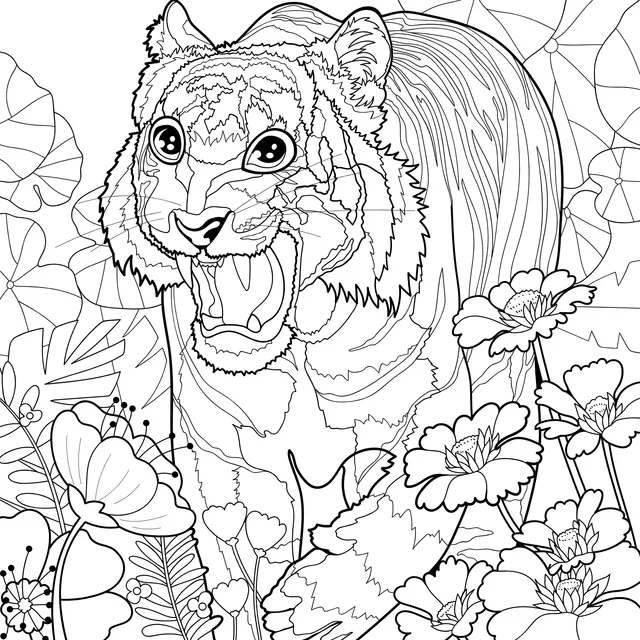 Tiger in the Flower - bed