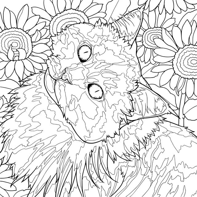 Cat among Sunflowers