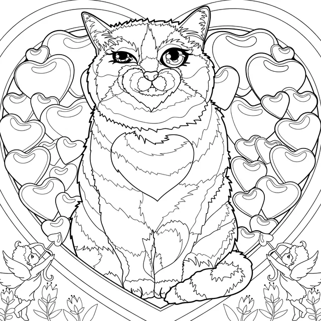 Cat Surrounded by Hearts