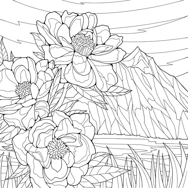 Charming Peonies in Front of a Mountain