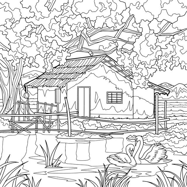 Cottage by the Pastoral Lake