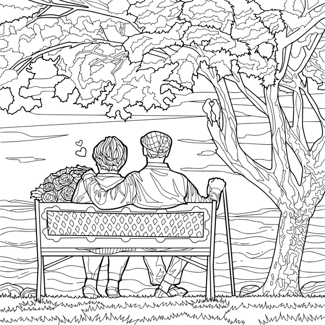 An elderly couple under the sunset