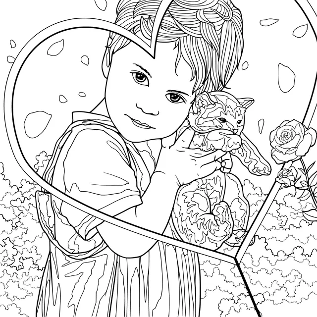 A Sweet Moment Between a Girl and a Kitten
