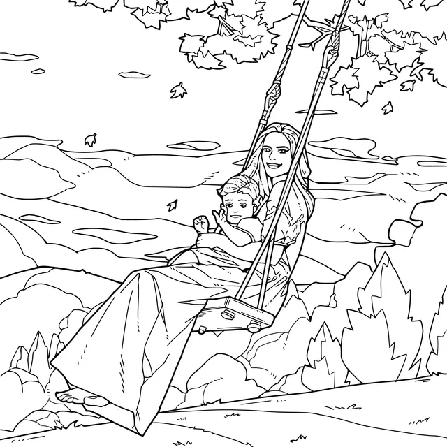 Mother and child on a swing