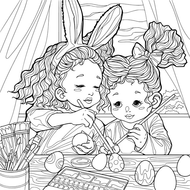 Girls painting Easter eggs together
