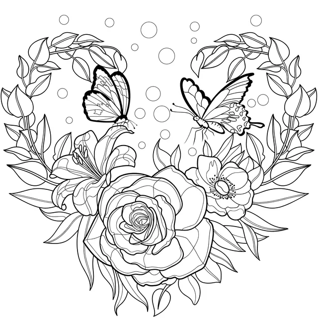 Heart - shaped Pattern with Flowers and Butterflies