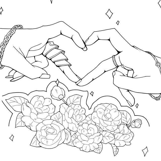 Hands Making a Heart and Flowers