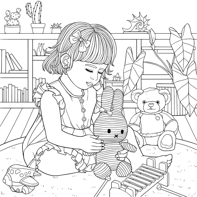 Little girl with toys