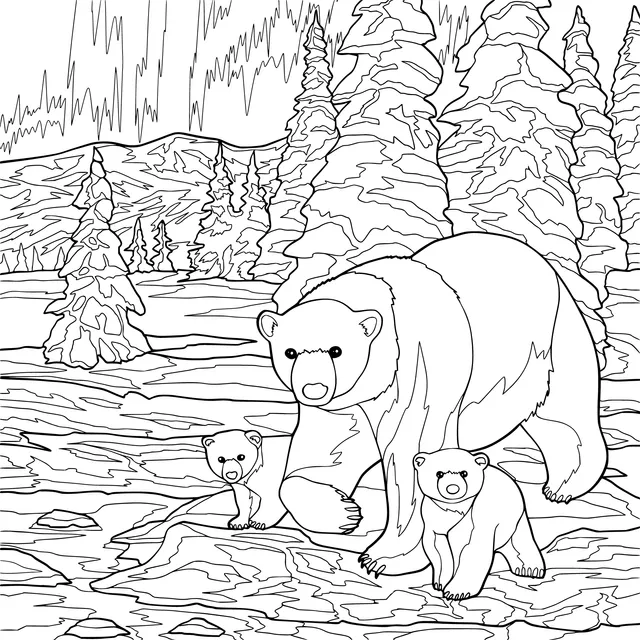 Mother and Cub Polar Bears on the Ice - field