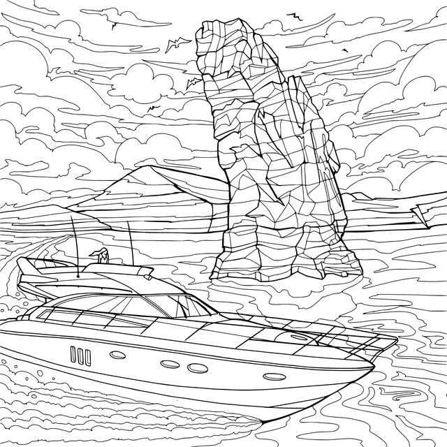 Yacht and Rock in the Sea
