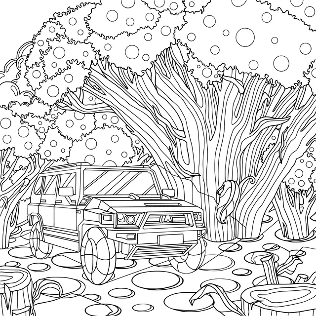 Pink Off - road Vehicle in a Colorful Forest