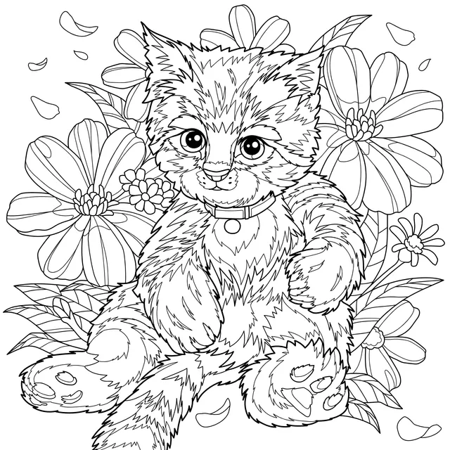 Kitten in the Flower Bed