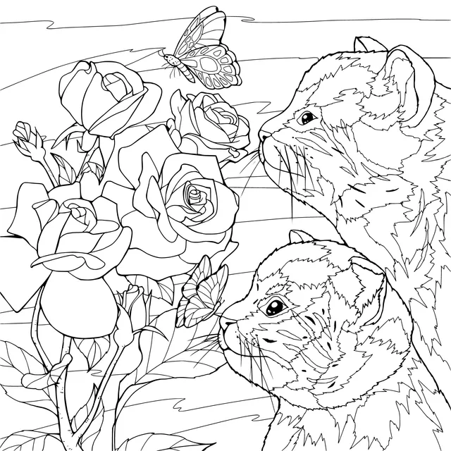 Cats, Yellow Roses and Butterflies