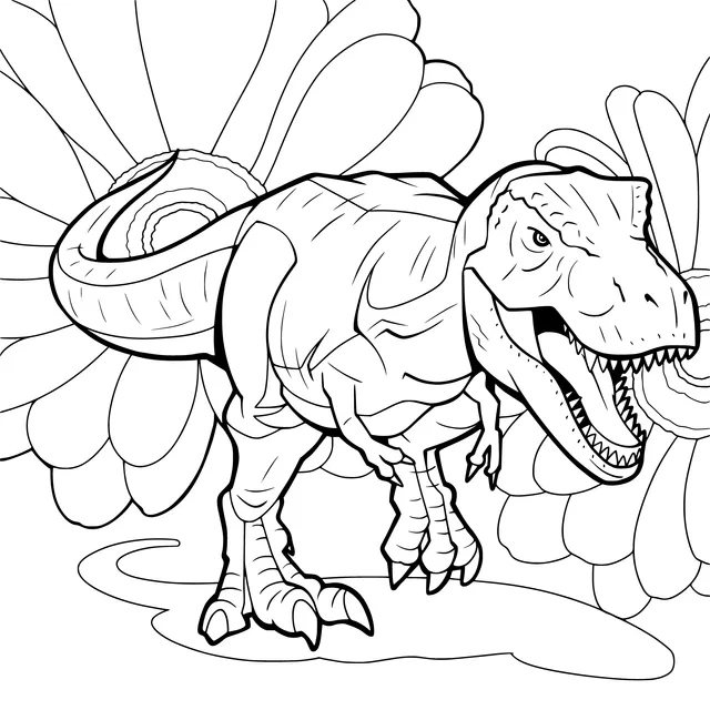 T - Rex beside the blooming flowers