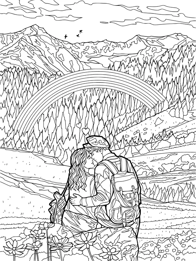 Romantic Moment of Lovers in the Mountains