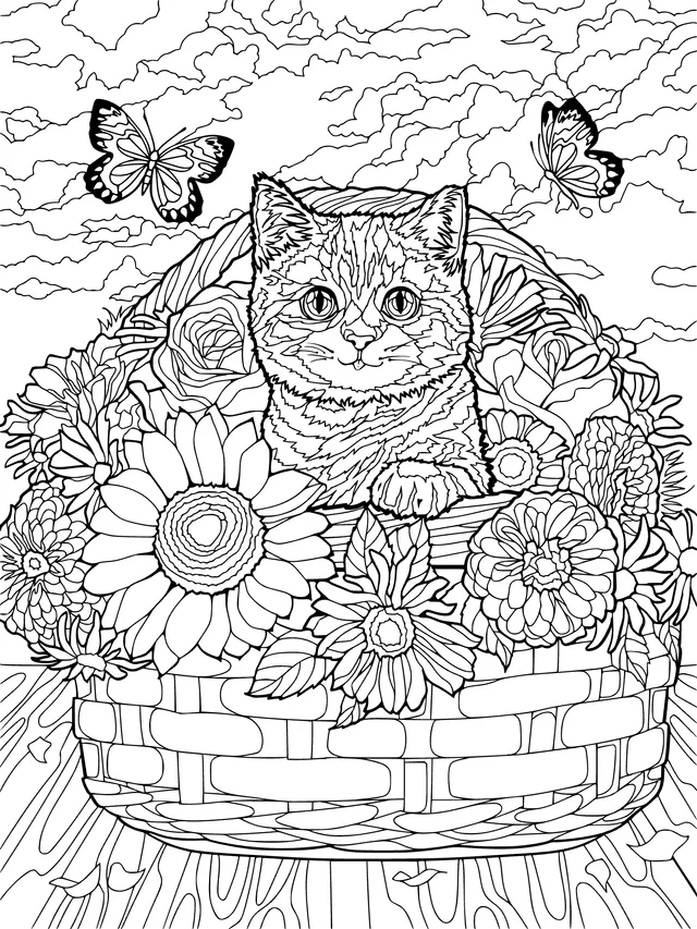 Cat in a Flower Basket