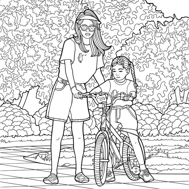 Mother teaching daughter to ride a bicycle
