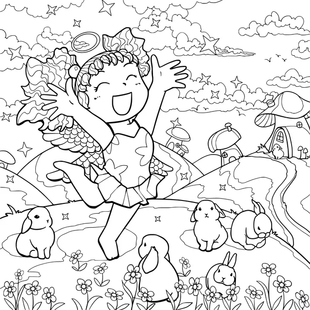 A fairy dancing joyfully in a fairy - tale world