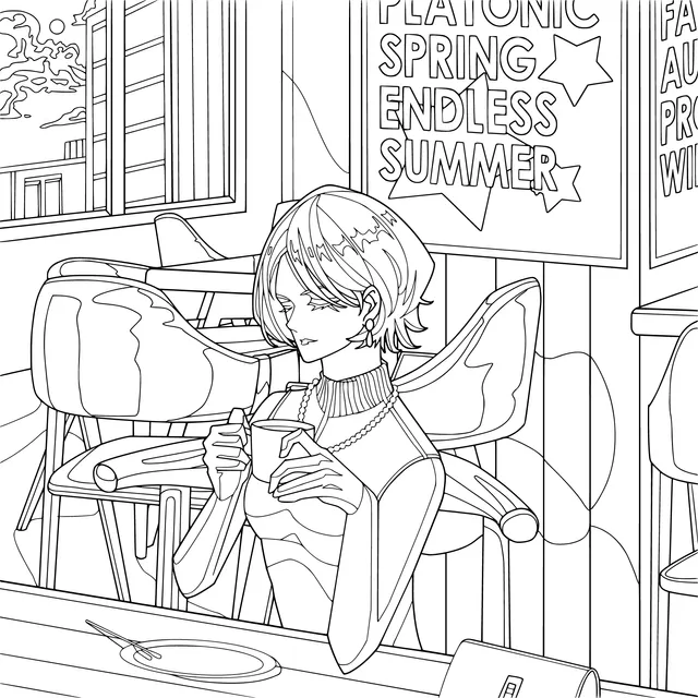 A girl enjoying coffee in a café