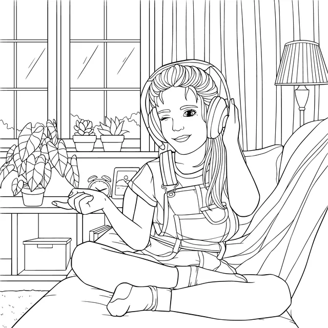 Girl listening to music with headphones leisurely