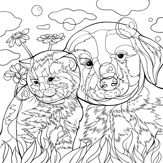 Cat and Dog on the Grass