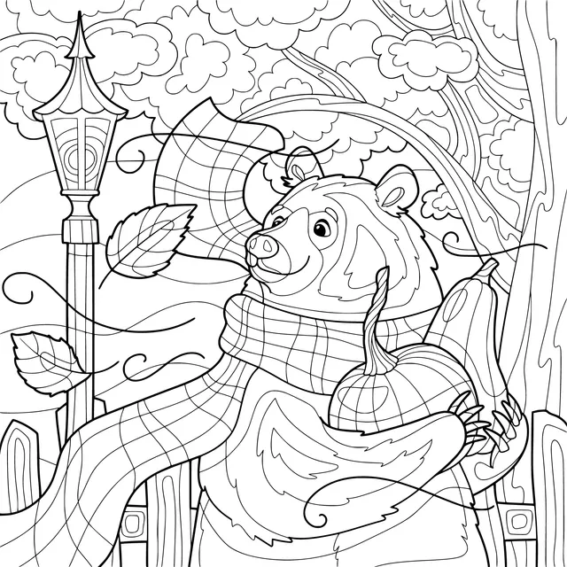 Bear holding a melon in autumn