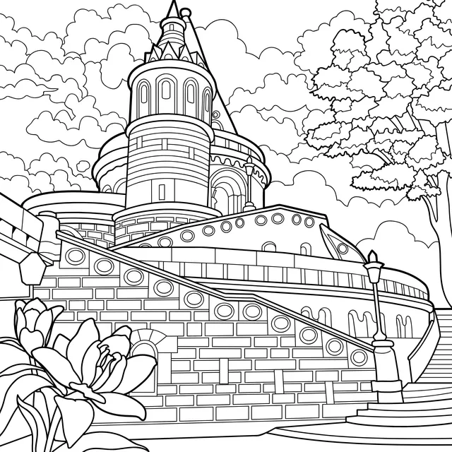 Cartoon - style architectural landscape