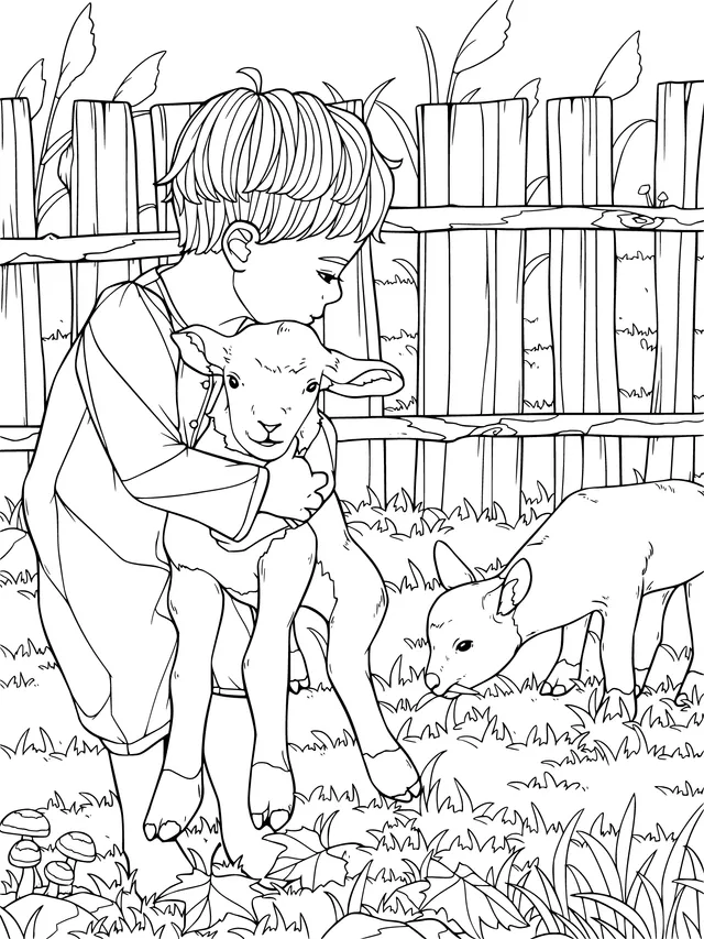 A Heart - warming Moment between a Child and Lambs