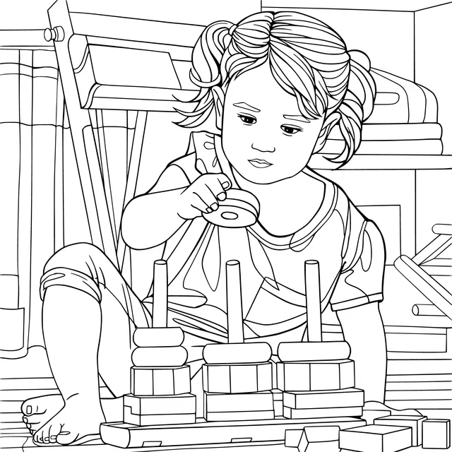 Little girl playing with building - blocks