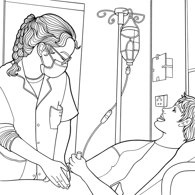 Nurse attending to a patient on infusion