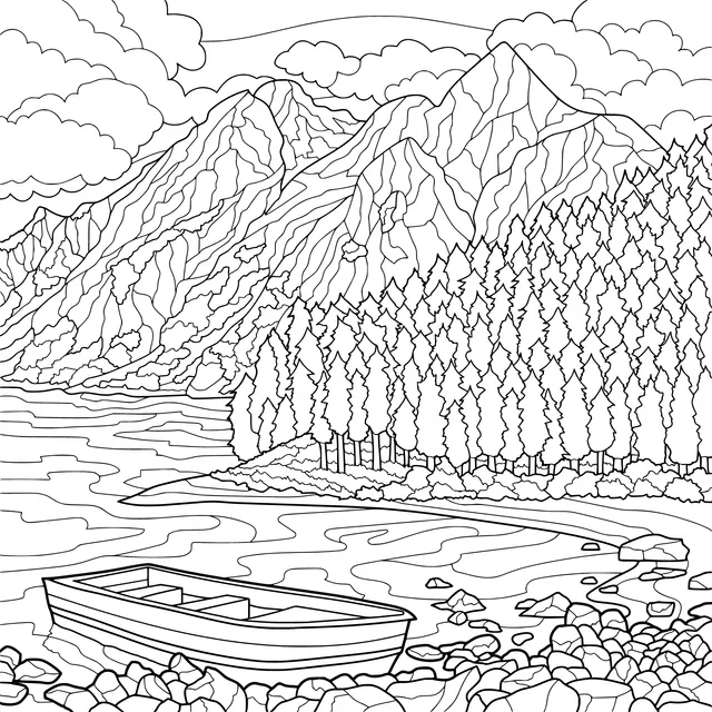 Mountain View by the Lake and Boat
