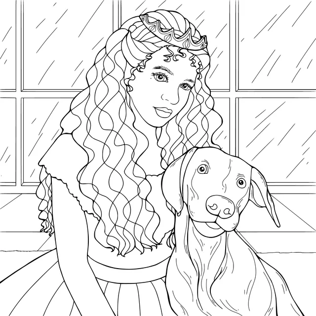 A princess with a crown and her dog