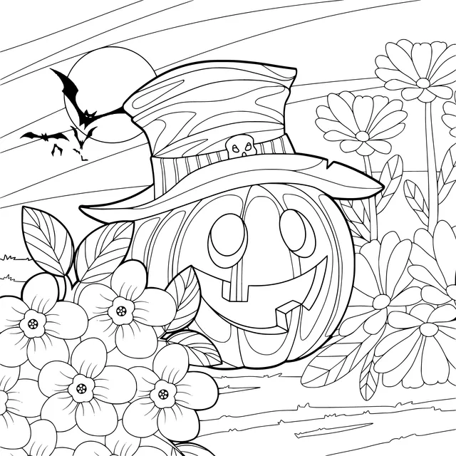 Halloween Pumpkin and Flower Cluster