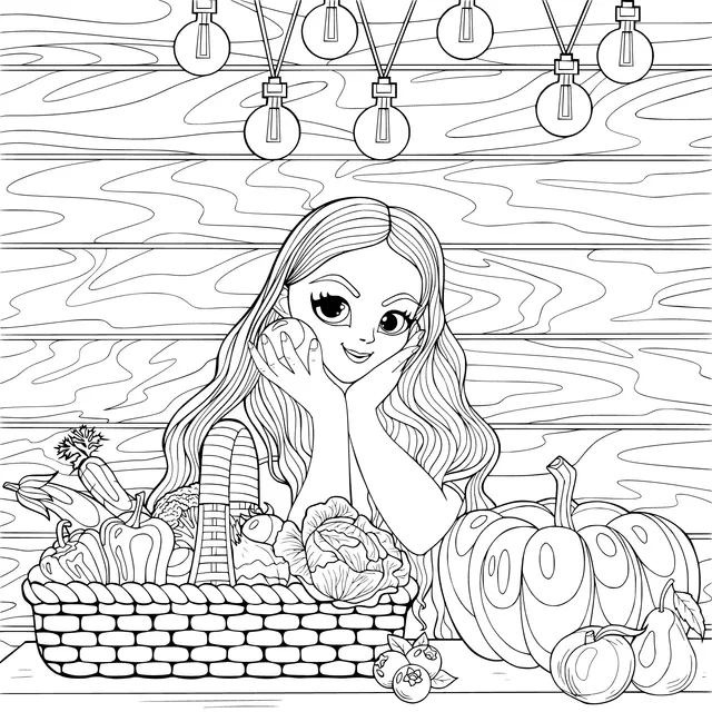 Girl with fruits and vegetables holding an apple