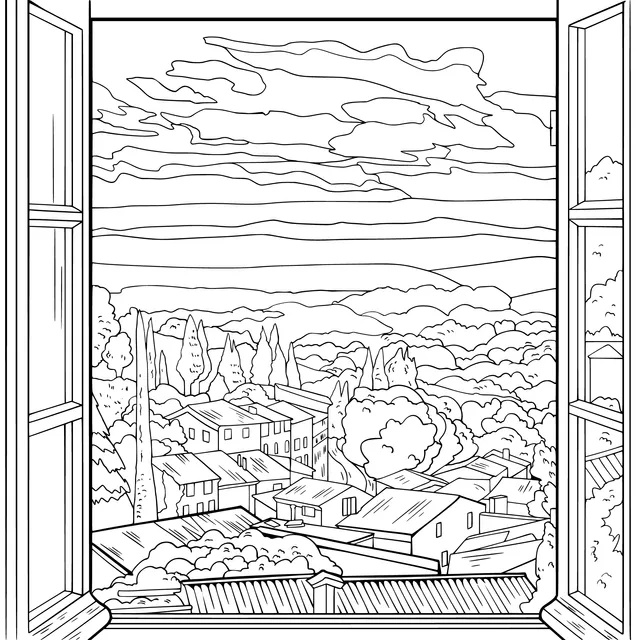 Rural scenery outside the window