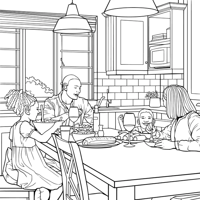 Family dinner in the kitchen