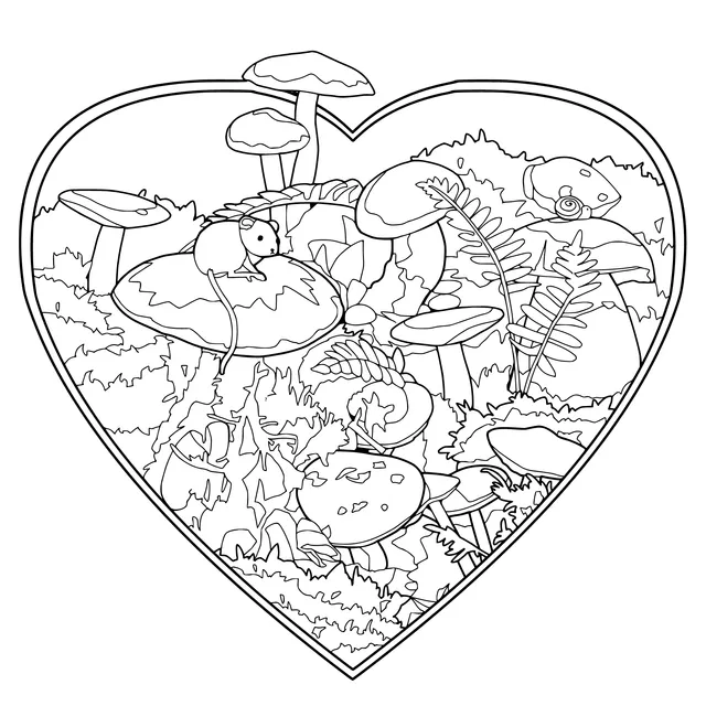 Adventure in the Mushroom Forest within a Heart