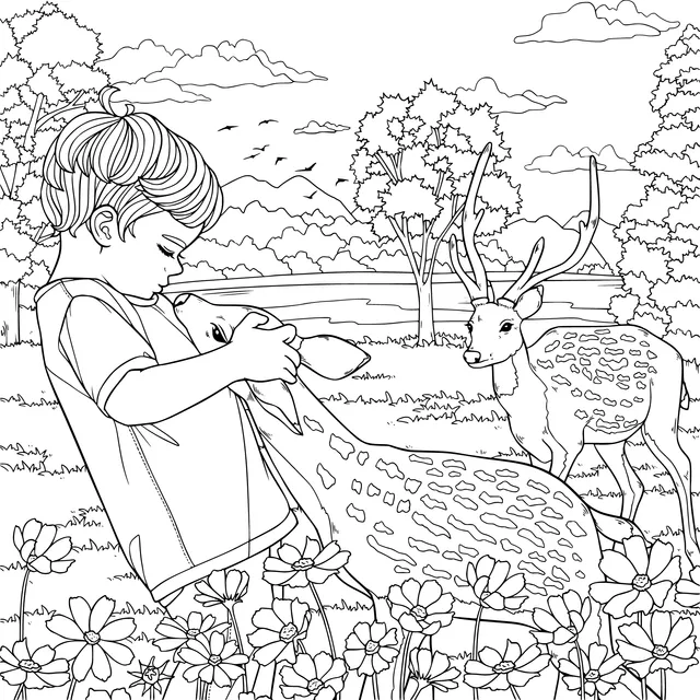A Boy's Intimate Interaction with a Fawn