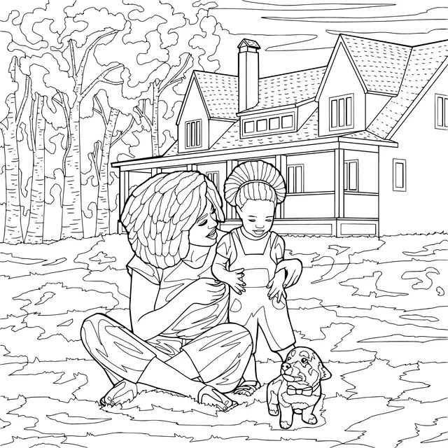 Warm moment of mother and child in the courtyard