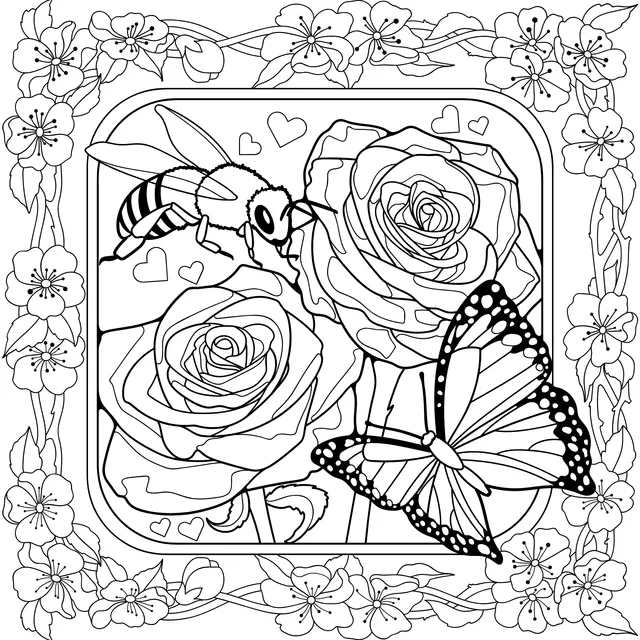 Bee, Butterfly and Roses