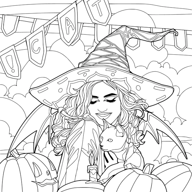 A Witch's Halloween Time with a Black Cat