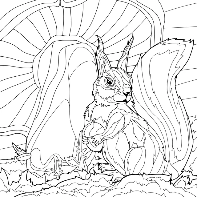 Squirrel beside the Mushroom