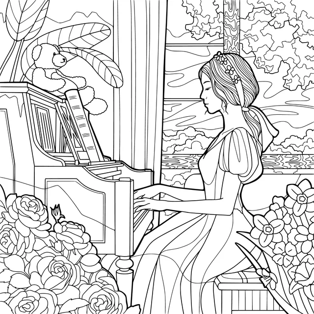 Woman Playing the Piano by the Window
