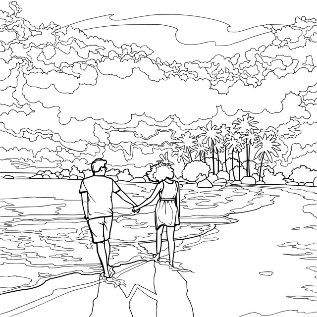 Lovers Strolling under the Sunset