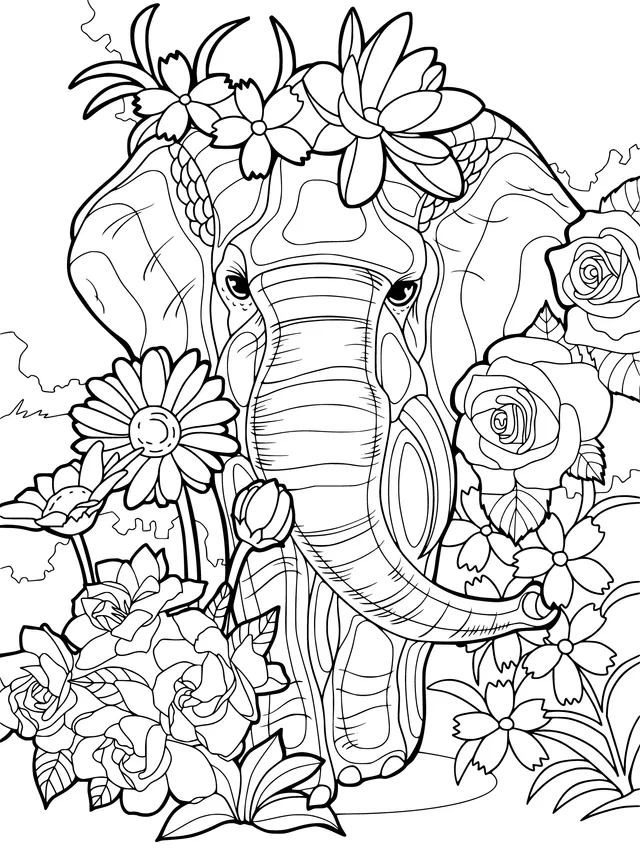 Elephant Surrounded by Flowers