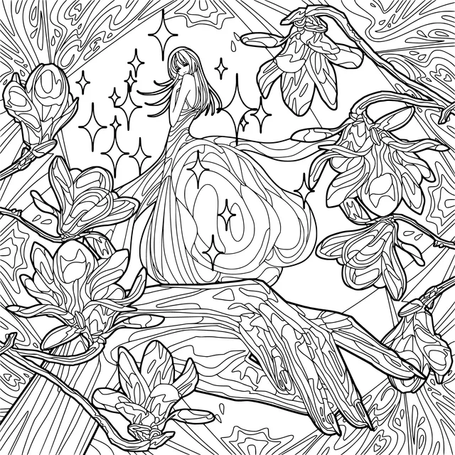 Dreamy Woman Surrounded by Magnolias
