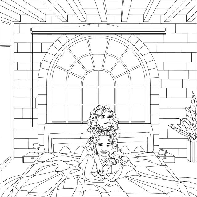 Two sisters playing on the bed