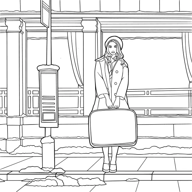 Woman with a Suitcase in the Snow